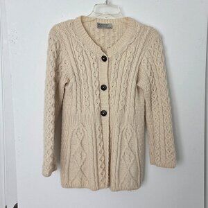 Blarney Woolen Mills Merino Wool Fisherman Cardigan Sweater Cottagecore Women S